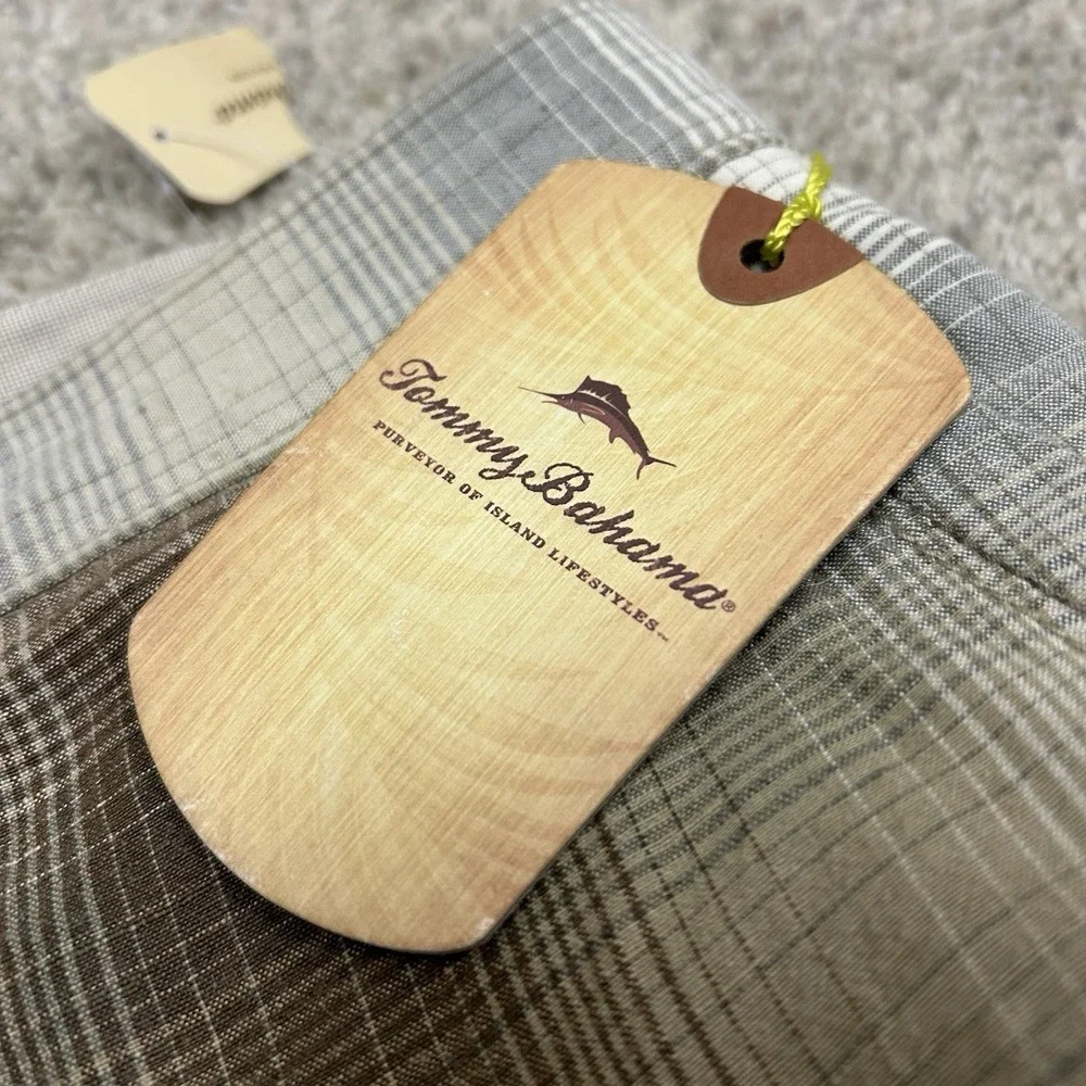 Tommy Bahama Balken Plaid Linen Silk Shorts‎ Mens 38 Brown Green 11